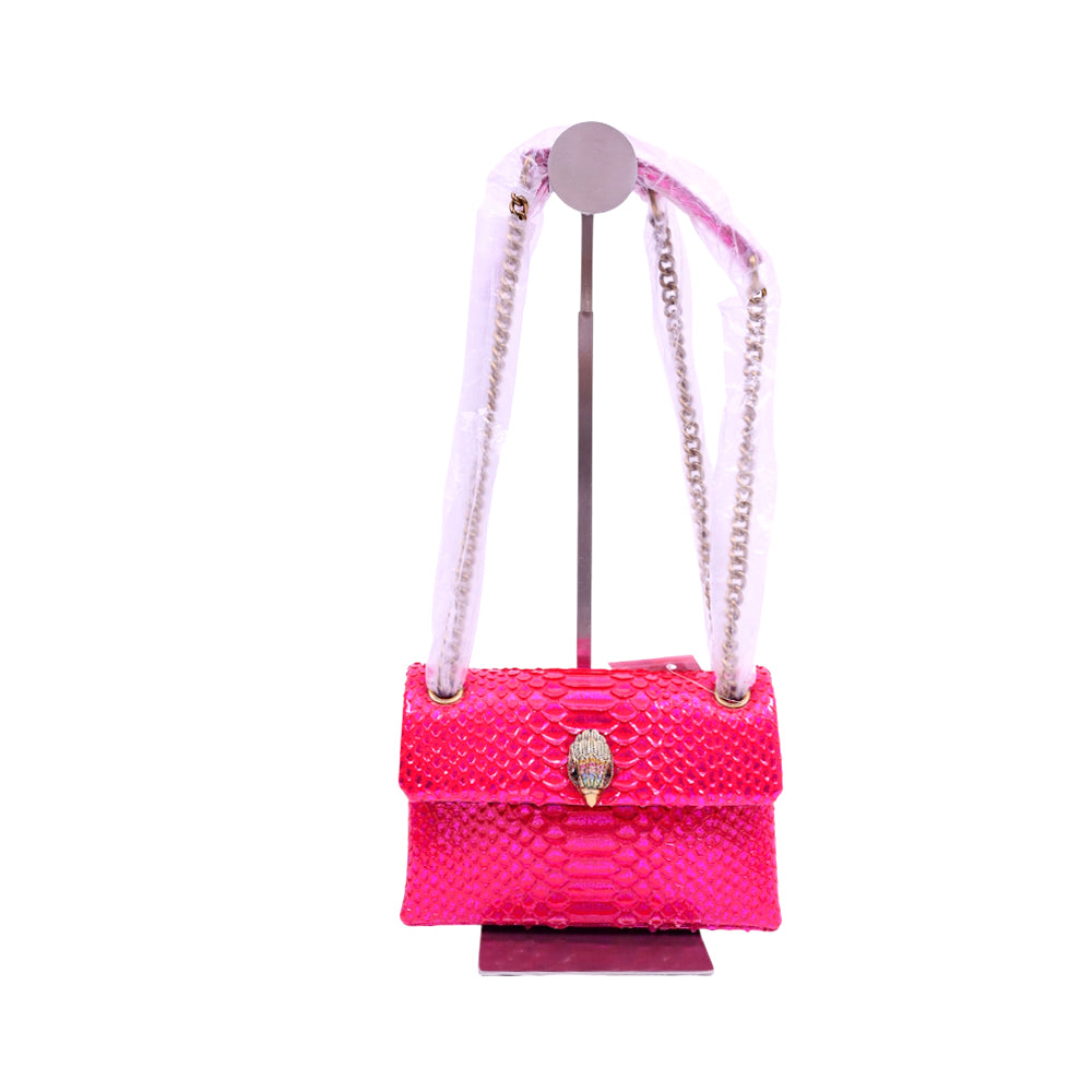 KURT GEIGER FUCHSIA SNAKE PRINT SHOULDER LEATHER KENSING TON