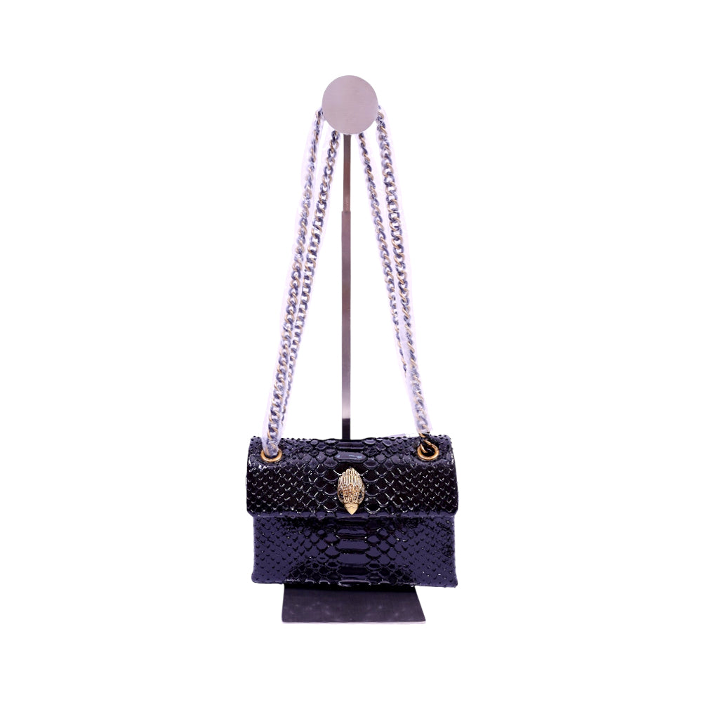 KURT GEIGER SNAKE PRINT BLACK LEATHER KENSINGTON (MINI) BAG