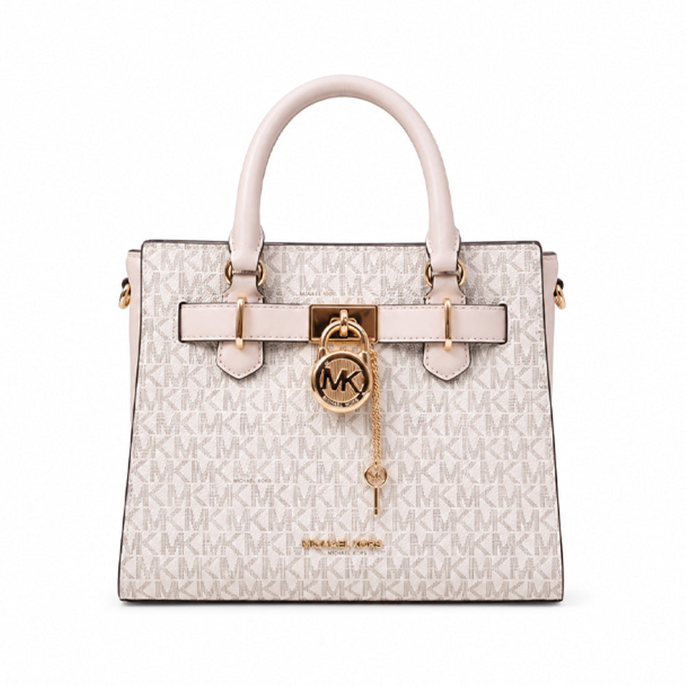 MK SM SATCHEL BAG 35F1GHMS1B HAMILTON LT CREAM MULTI (IR)