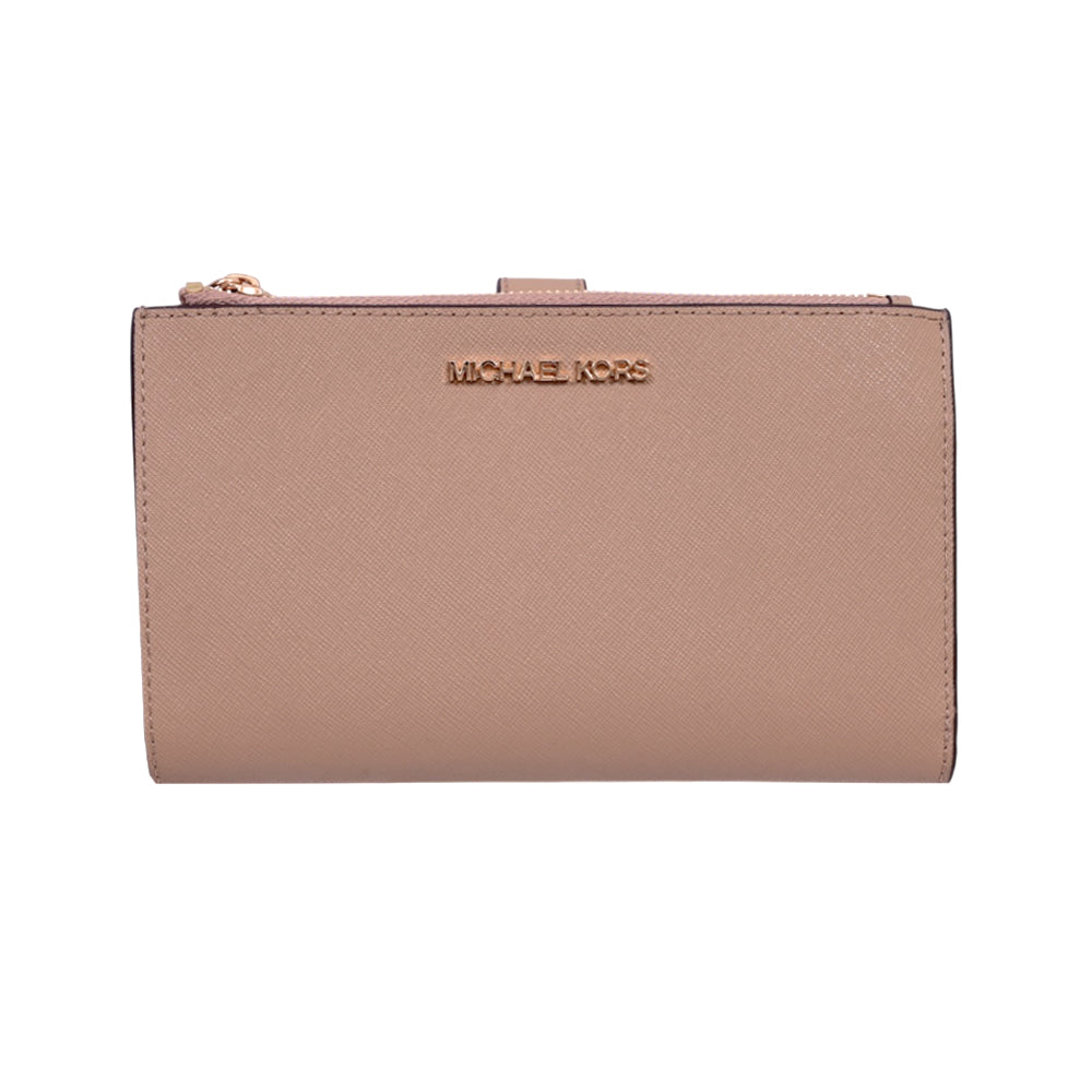 MK LG DOUBLE ZIP WRSTLT LEATHER 35F8GTVWOL WALLET CAMEL (IR)