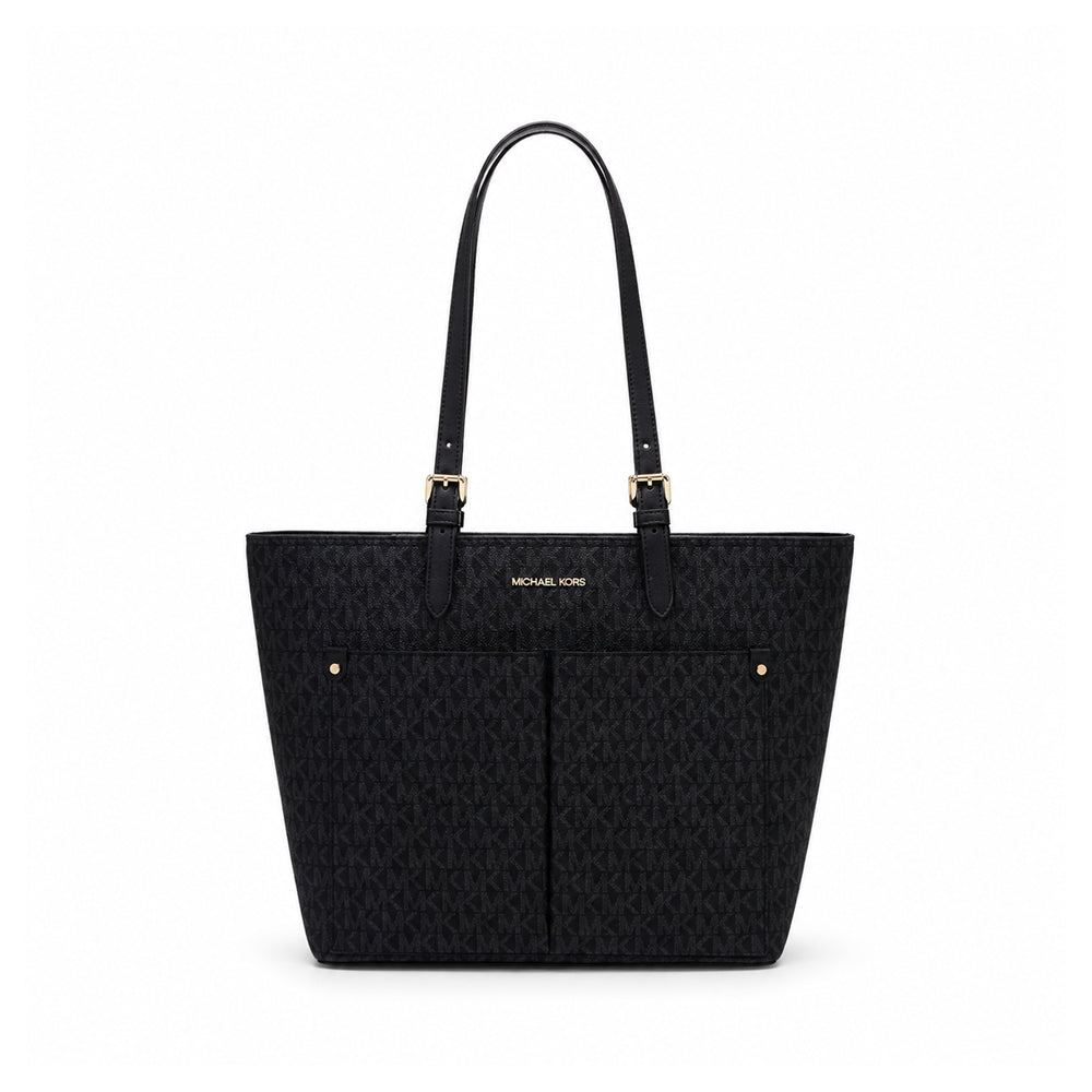 MK DBL POCKET JET SET TRAVEL TOTE BAG 35F3GTVT3B BLACK SIG (