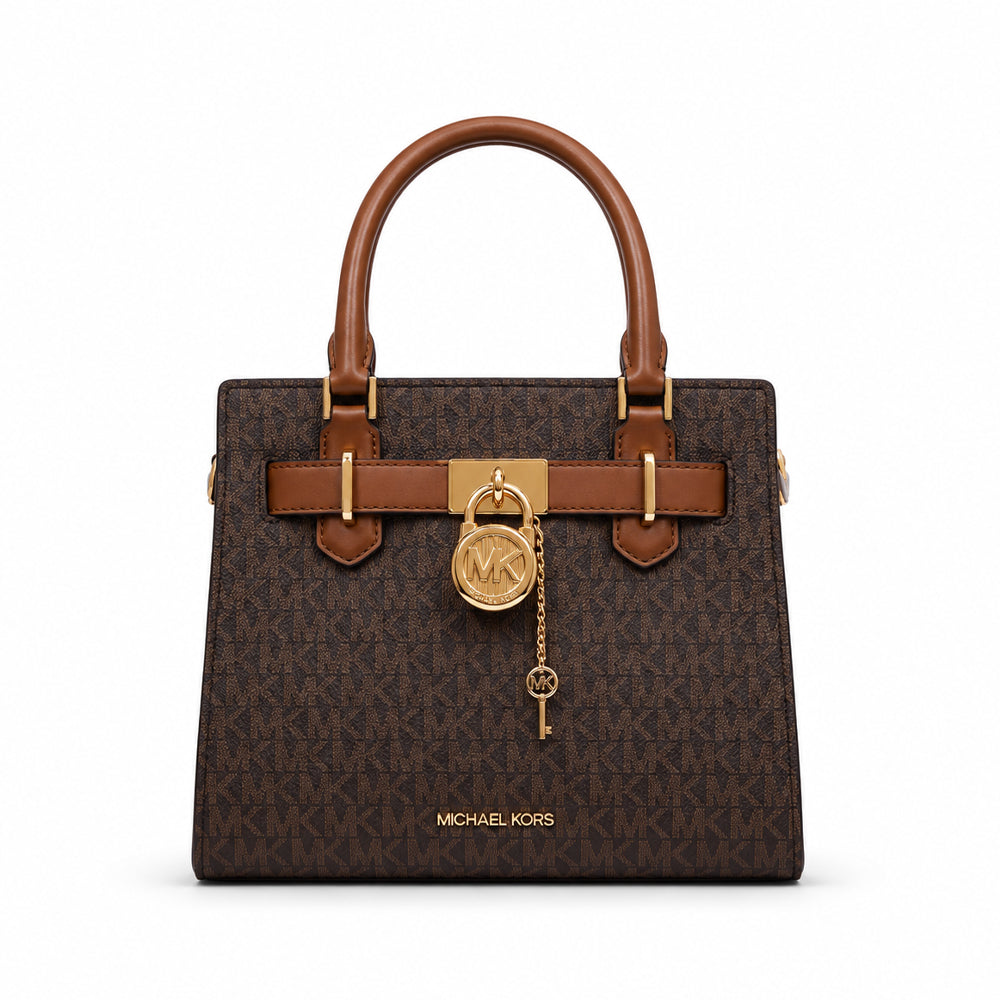 MK HAMILTON SM SATCHEL BAG 35F1GHMS1B BROWN SIG (IR)