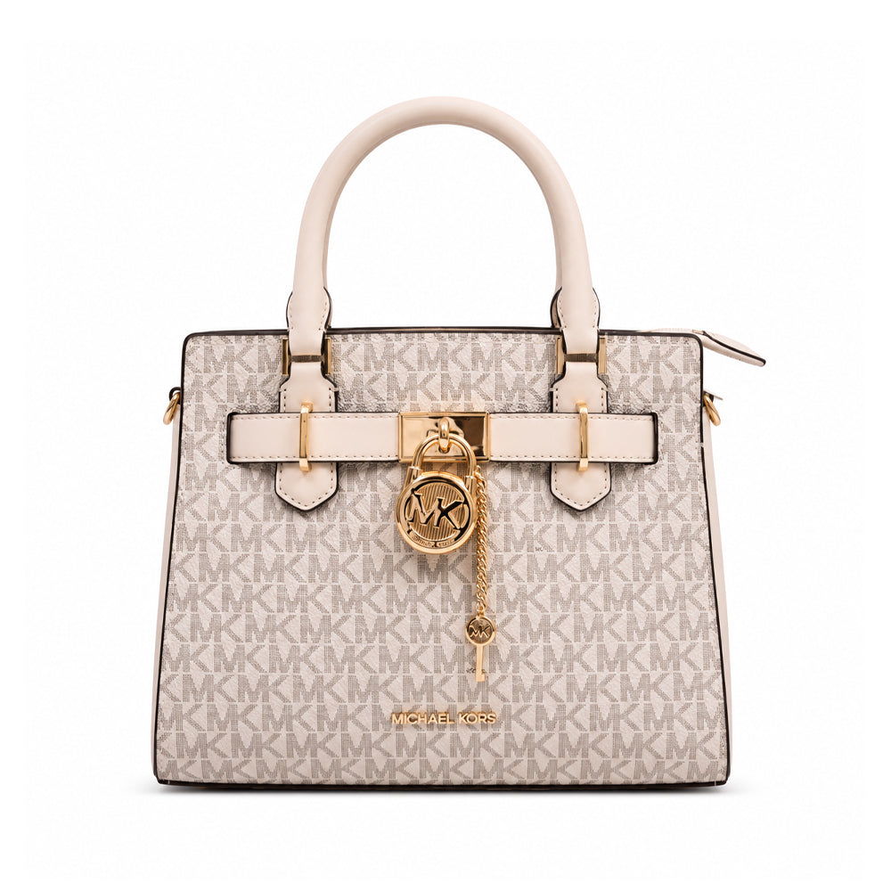 MK HAMILTON SM SATCHEL BAG 35F1GHMS1B LT CREAM MULTI (IR)