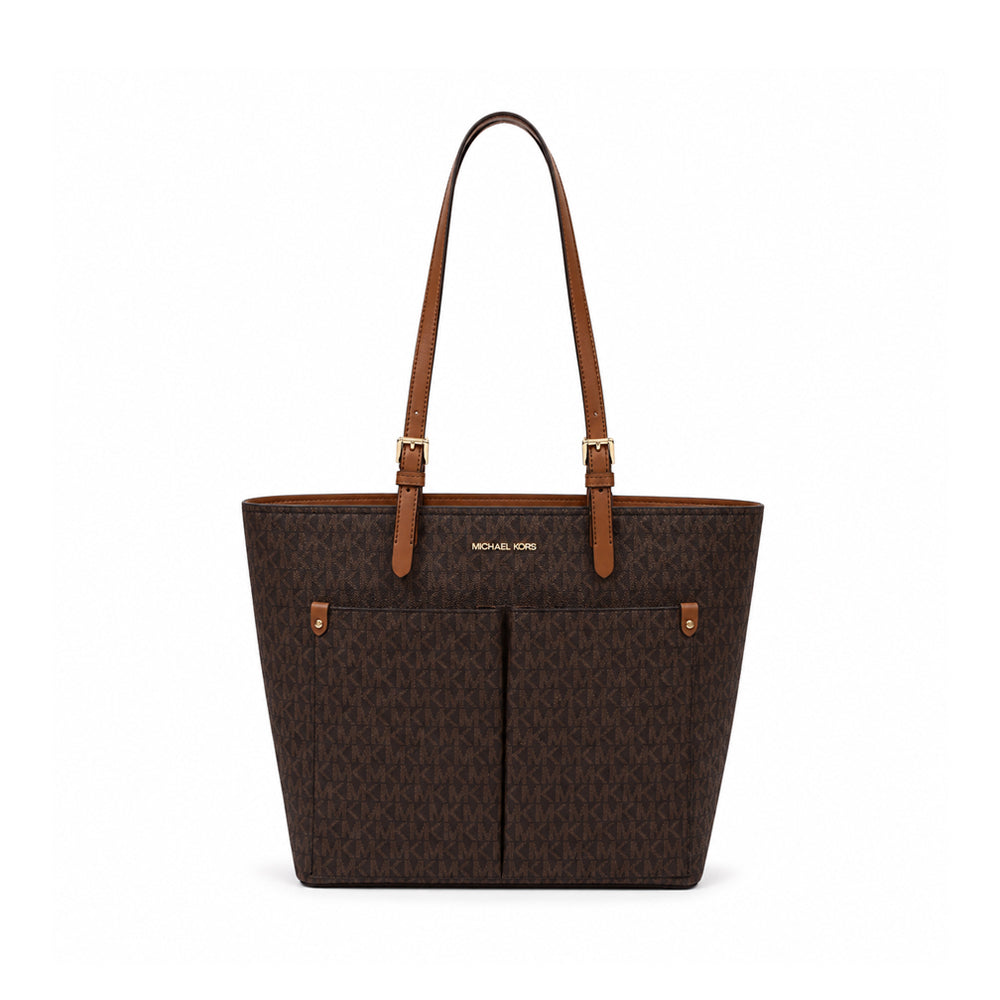 MK JET SET TRAVEL DBL POCKET TOTE BAG  35F3GTVT3B BROWN SIG