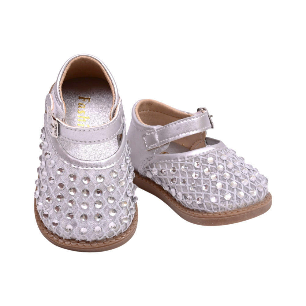 GIRLS PUMPS SIZE 18 SILVER A-52 16-20 W.G