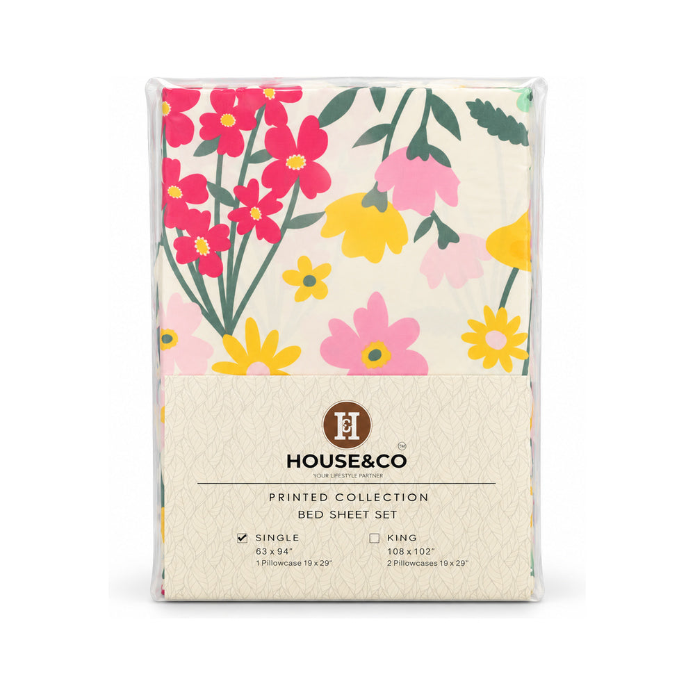 H&C BED SHEET SINGLE ENCHANTED POLY COTTON 63X94 TC-144
