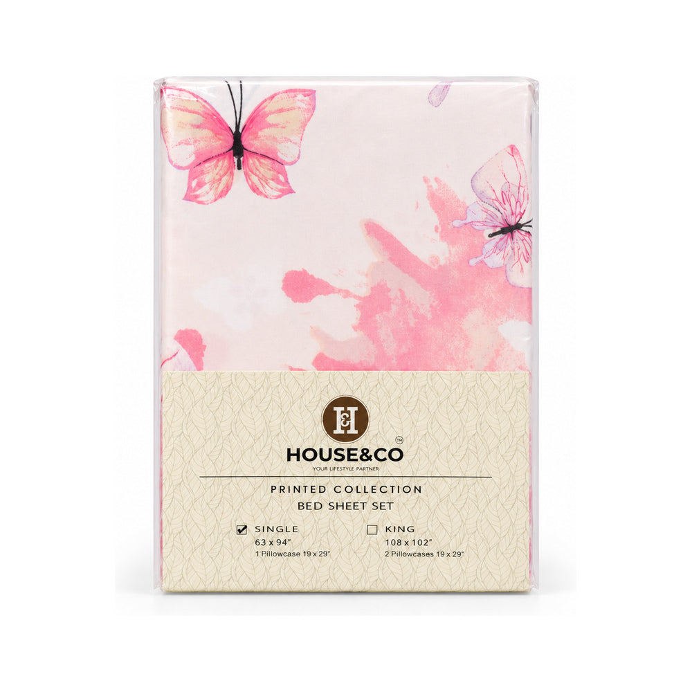 H&C BED SHEET SINGLE BUTTER FLY POLY COTTON 63X94 TC-144