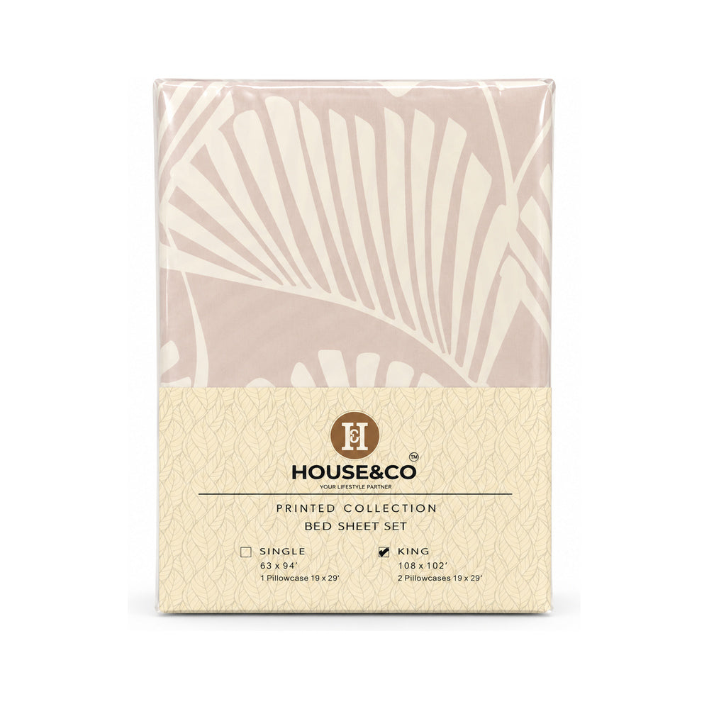 H&C BED SHEET KING LEAVES POLY COTTON 108X102 TC-144