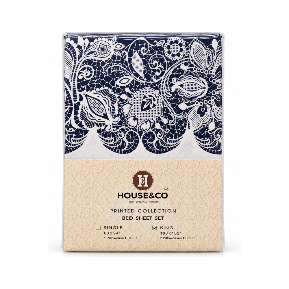 H&C BED SHEET KING BORDER SQUARE POLY COTTON 108X102 TC-144