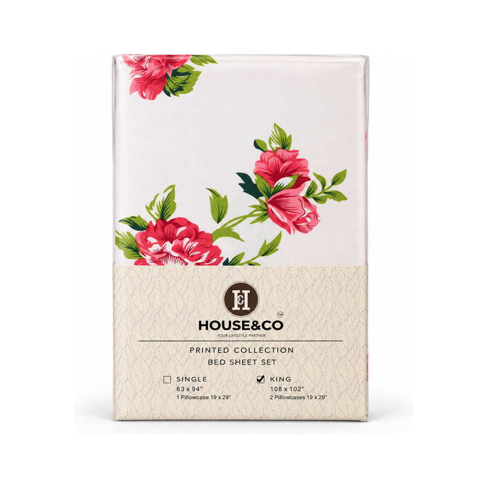 H&C BED SHEET KING ROSE POLY COTTON 108X102 TC-144