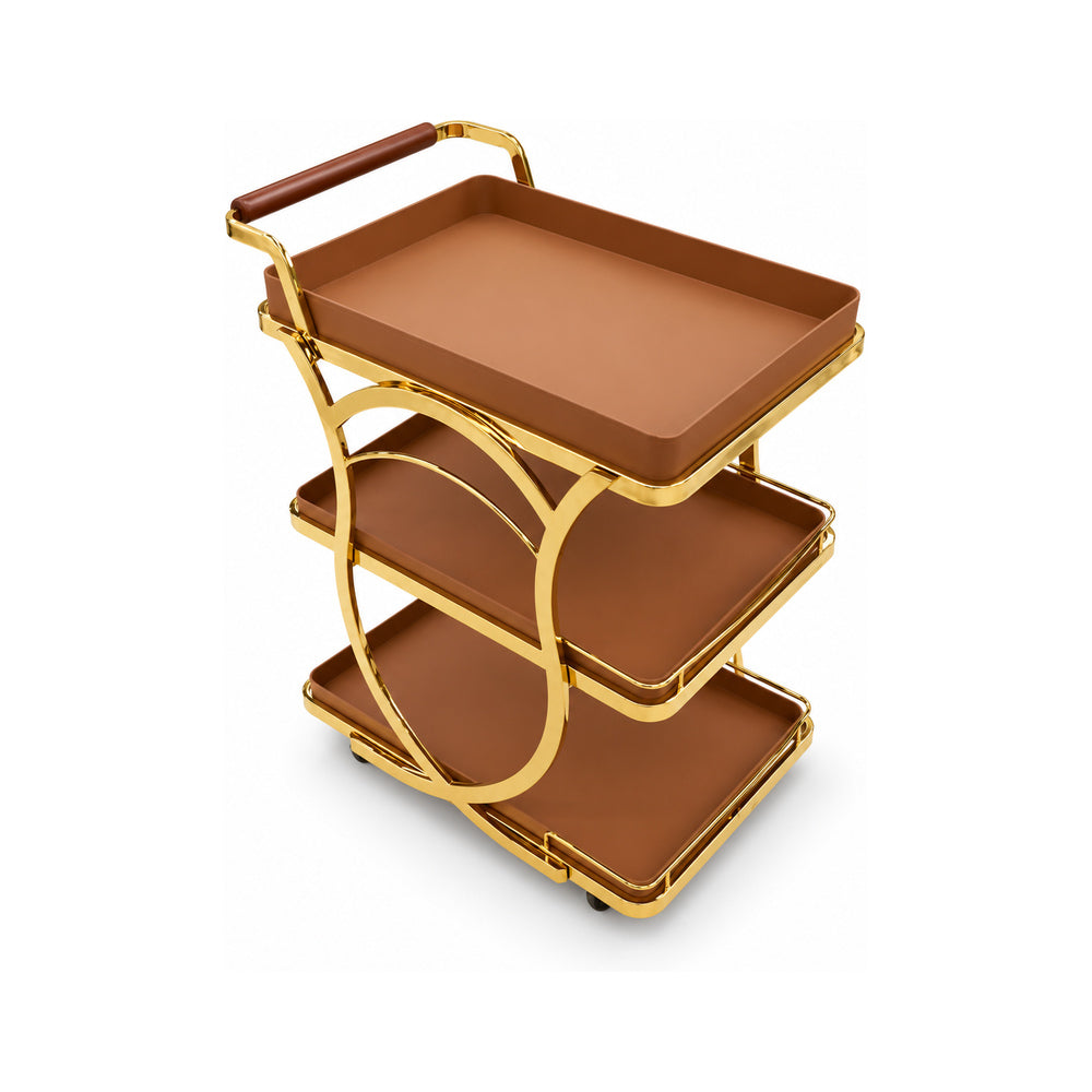 TEA TROLLEY GOLDEN LEATHER TRAYS IR A5/YP204 A+B