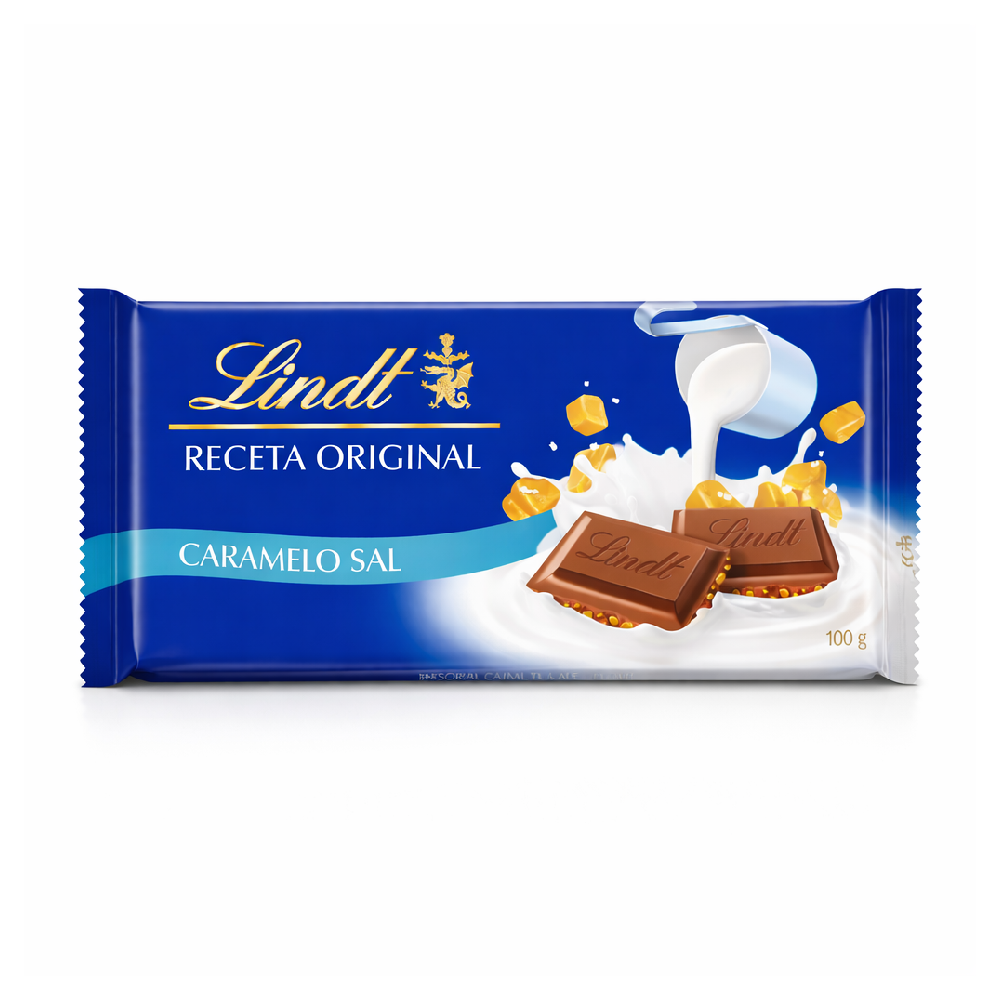 LINDT RECETA ORIGINAL CHOCOLATE BAR CARAMELA SAL 100 GM