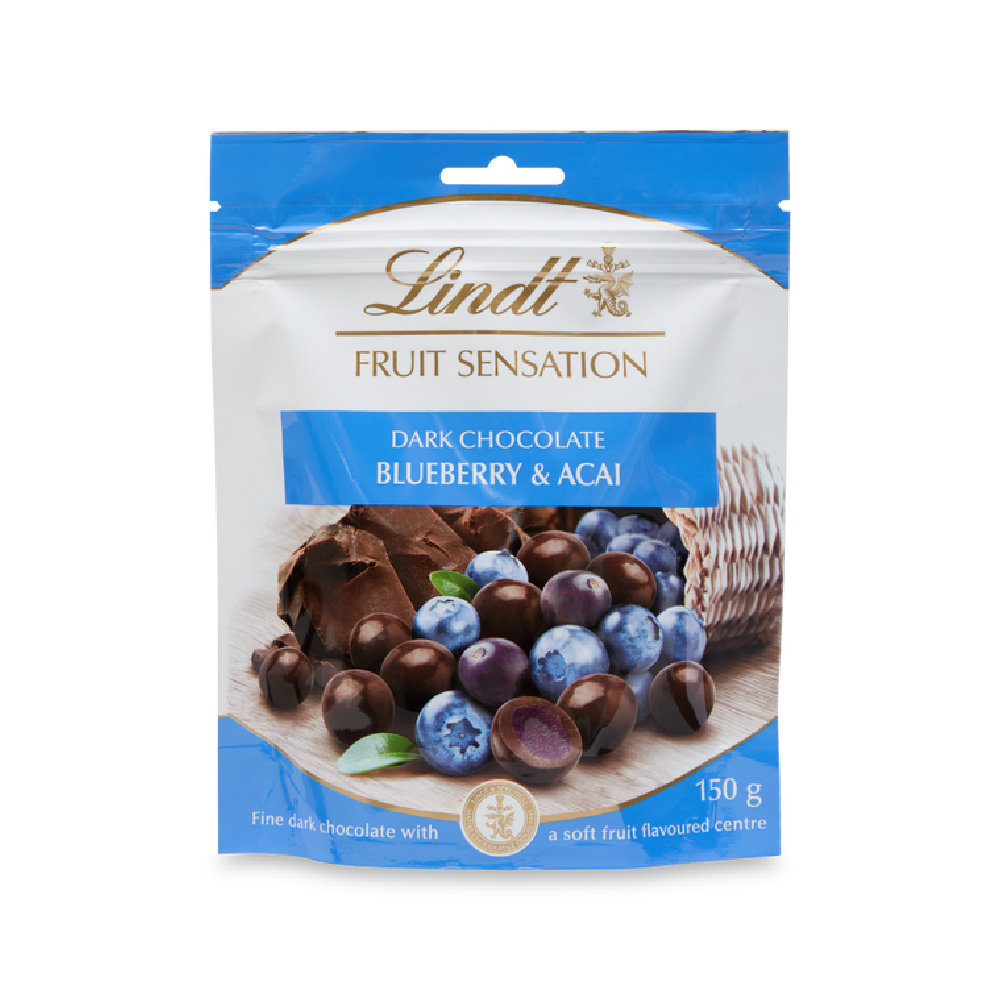LINDT CHOCOLATE BALLS FRUIT SENSATION POUCH BLUE 150 GM