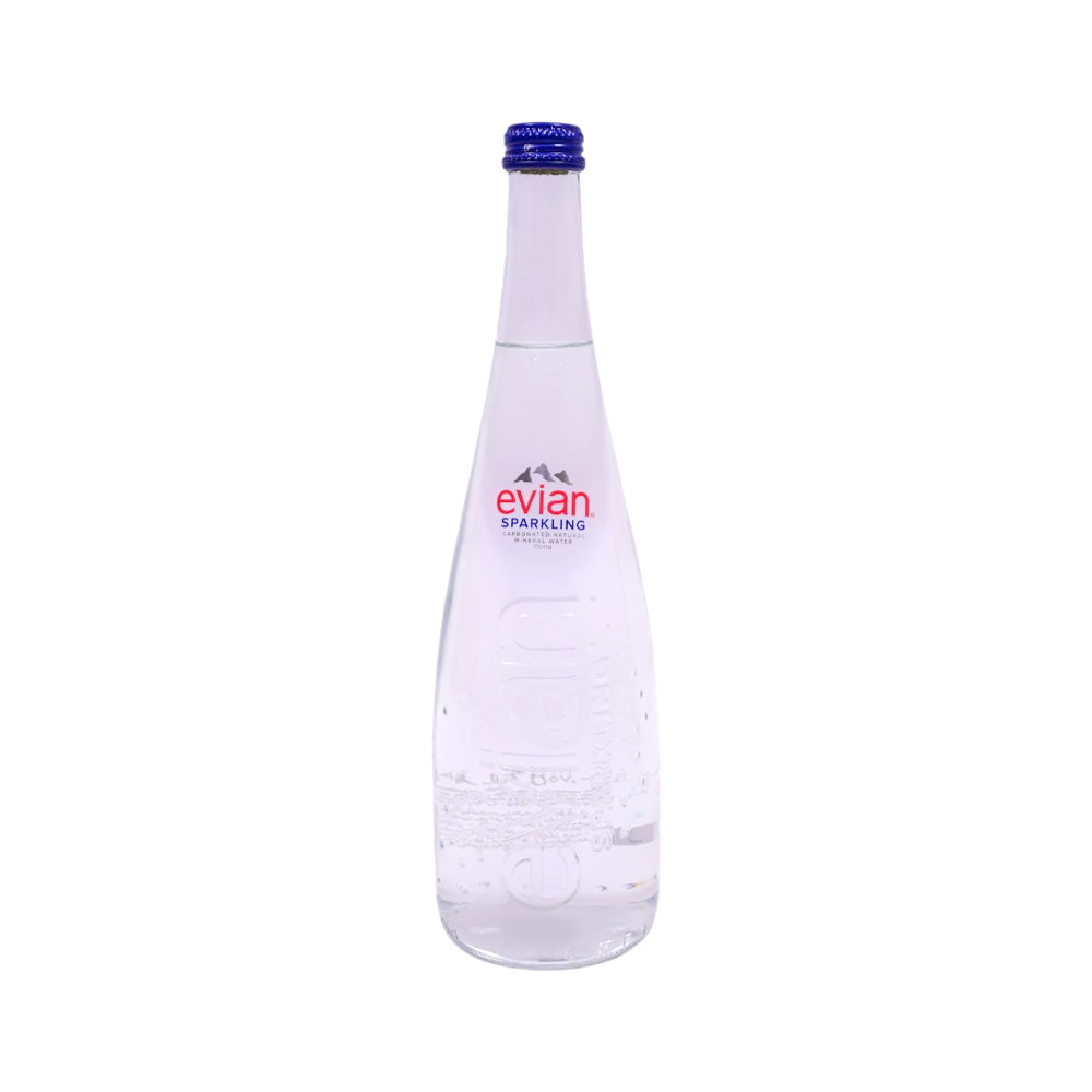 EVIAN MINERAL WATER SPARKLING GLASS BOTTLE 750ML