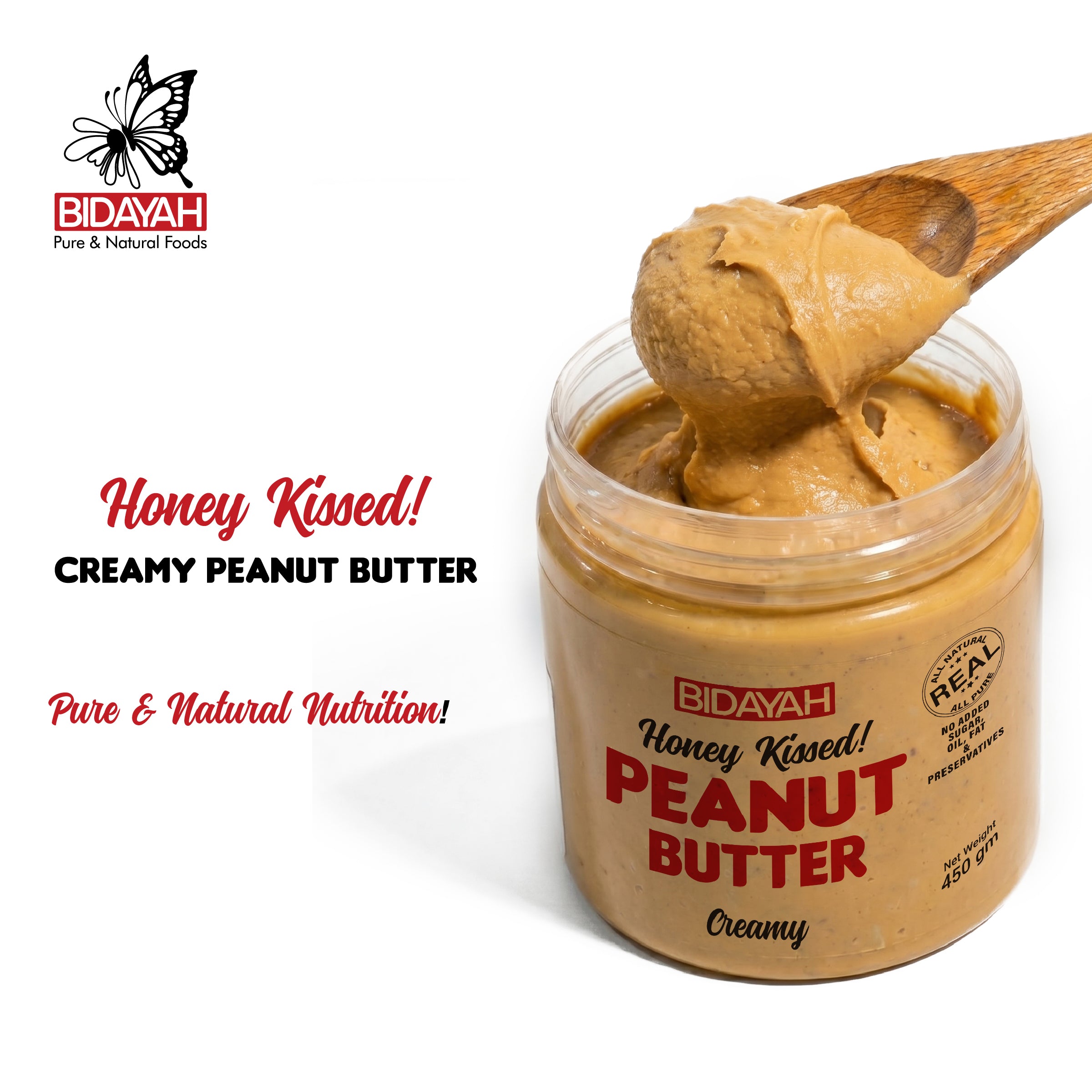 BIDAYAH PURE & NATURAL HONEY KISSED CREAMY PEANUT BUTTER 450 GM