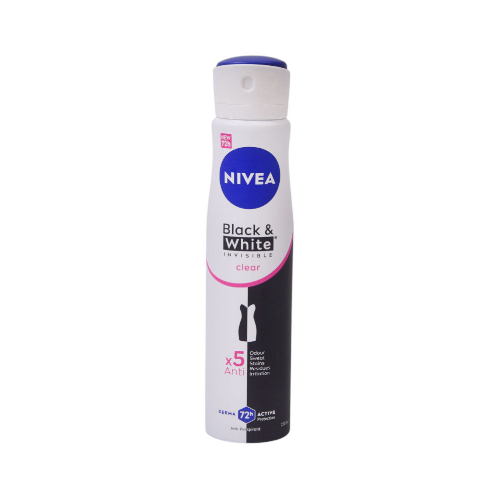 NIVEA DEODARANT BLACK & WHITE INVISIBLE CLEAR WOMEN 250 ML