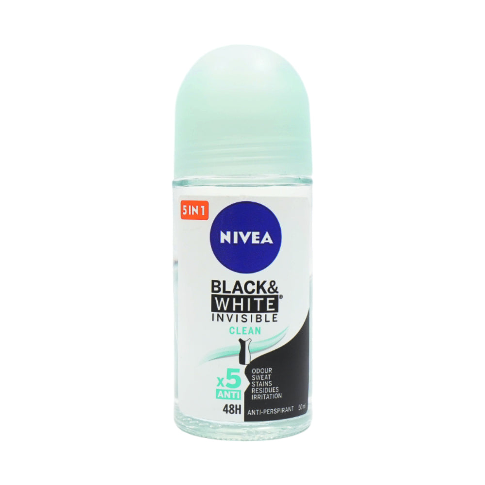 NIVEA BLACK & WHITE INVISIBLE CLEAN ANTI-PERSPIRANT PROTECTION ROLL ON DEO 50ML