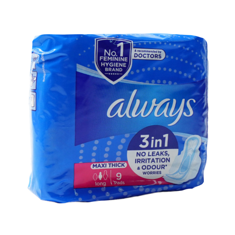 ALWAYS PADS MAXI THICK LONG 9PC PACK