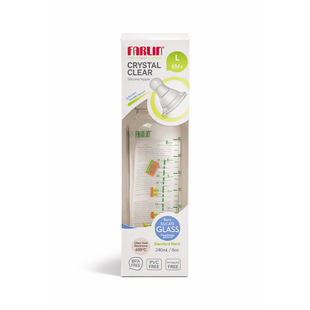 FARLIN BABY FEEDING BOTTLE GLASS 6M+240 ML TOP-707G