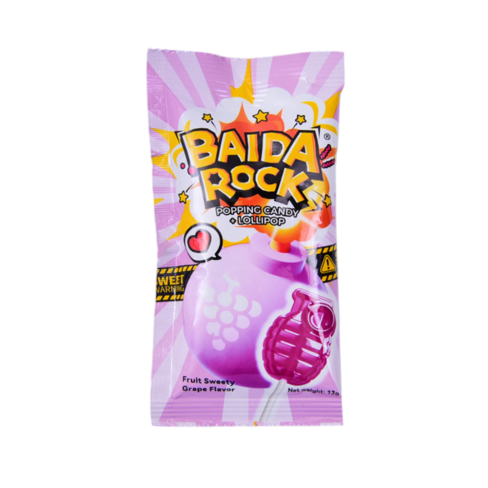 BAIDA ROCK POPPING CANDY LOLLIPOP GRAPE 12 GM