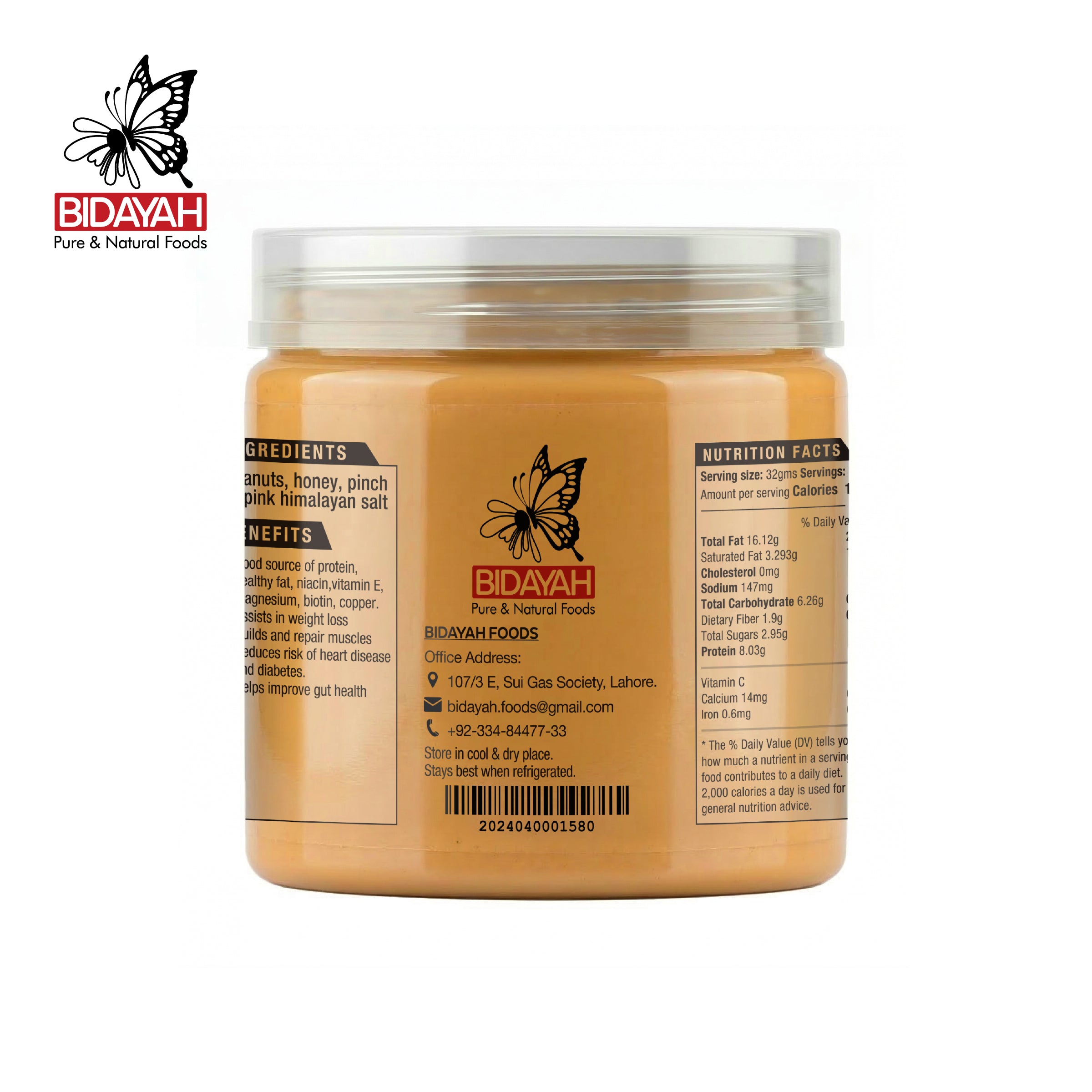 BIDAYAH PURE & NATURAL HONEY KISSED CREAMY PEANUT BUTTER 450 GM