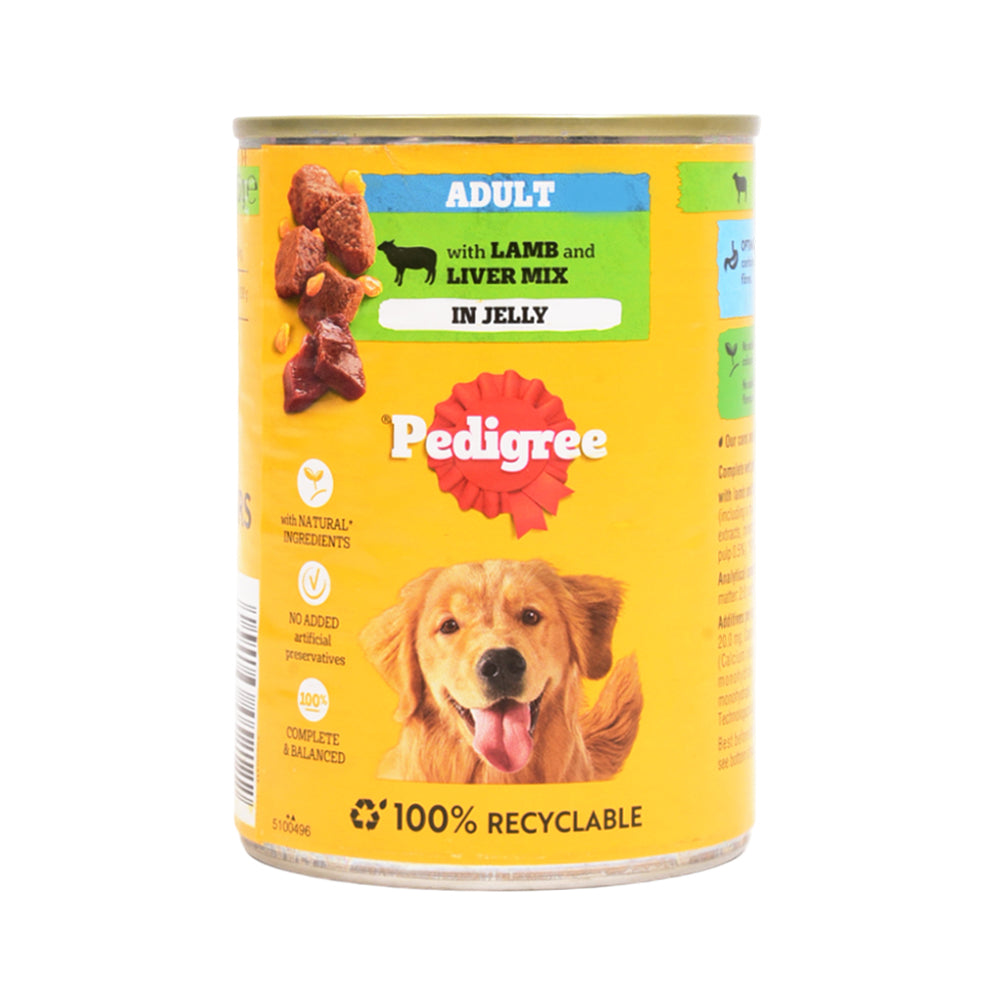 PEDIGREE DOG FOOD LAMB & LIVER MIX IN JELLY TIN 385 GM