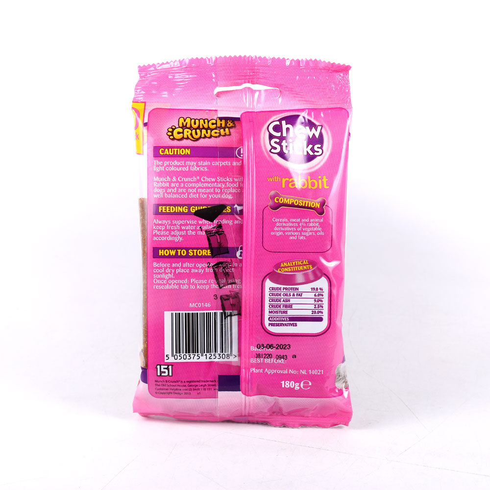 MUNCH & CRUNCH DOG FOOD CHEW STICKS RABBIT 180 GM