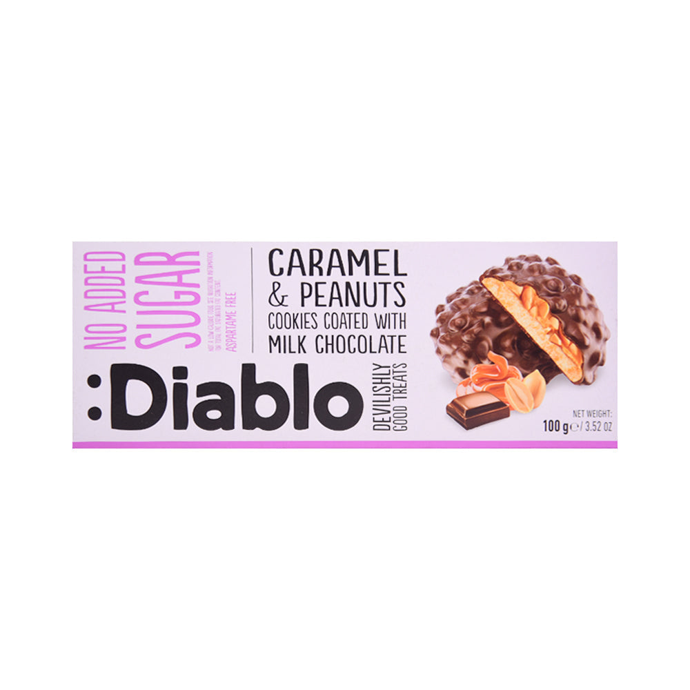 DIABLO COOKIES SUGAR FREE CARAMEL & PEANUTS WITH MILK CHOCOL