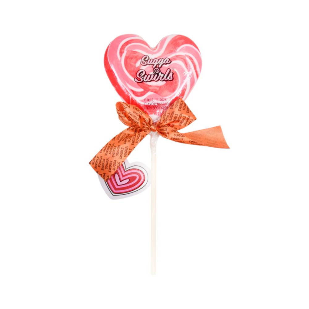 SUGGA SWIRLS LOLLIPOP RASPBERRY HEART 85 GM