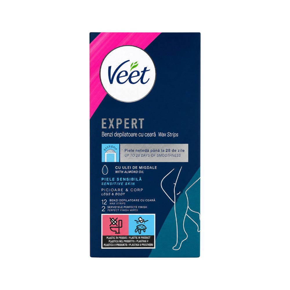 VEET WAX STRIPS LEGS & BODY WITH ALMOND OIL 12S