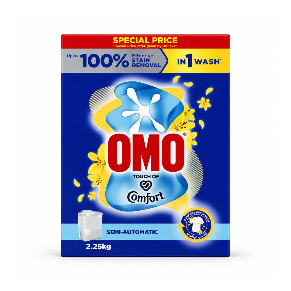 OMO WASHING POWDER TOUCH OF COMFORT SEMI AUTO BLUE 2.25 KG