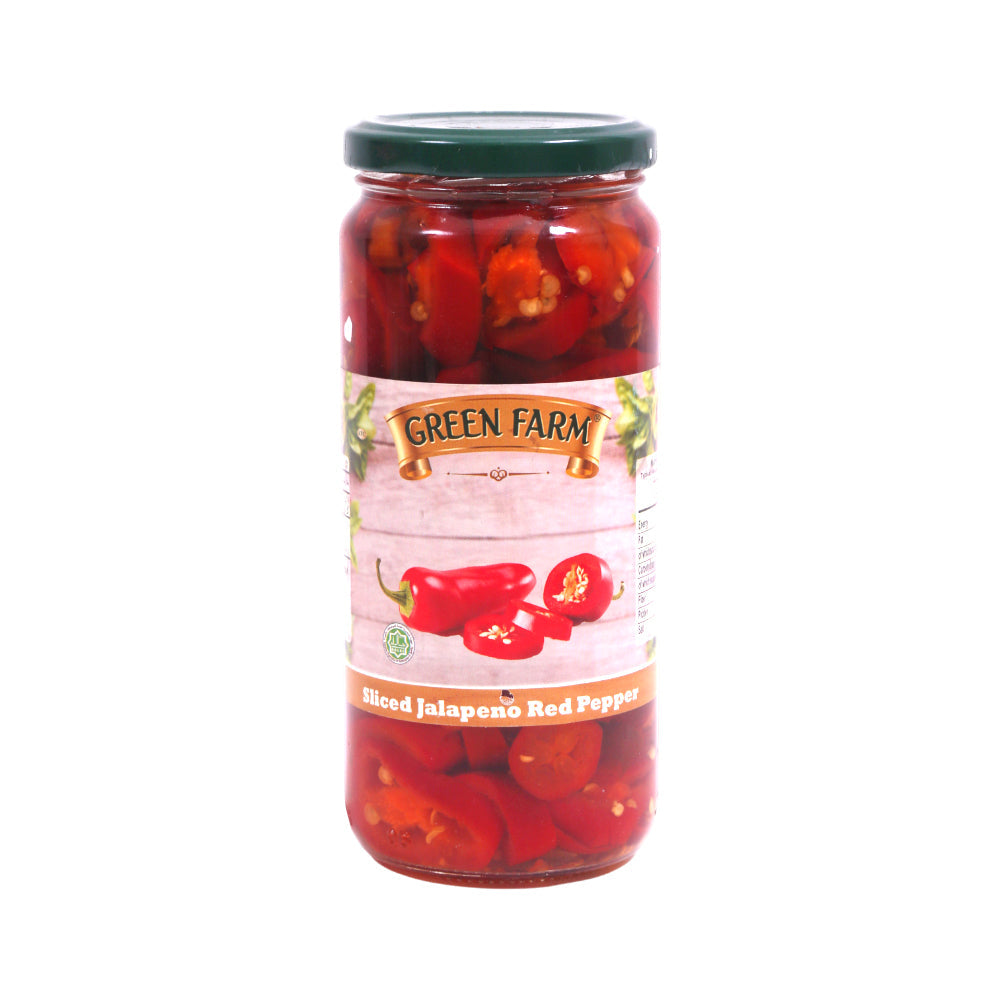 GREEN FARM SLICED JALAPENO RED PEPPER 450 GM