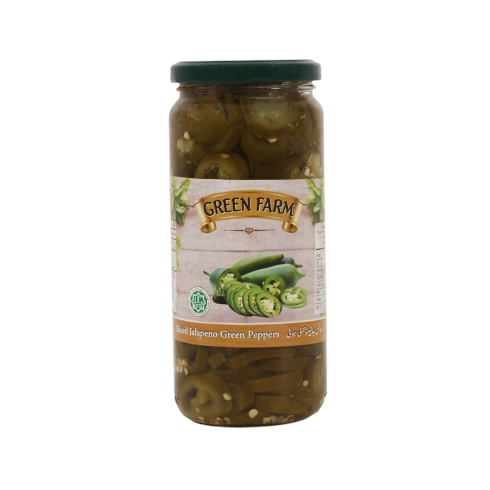 GREEN FARM PICKLE JALAPENO SLICED GREEN 450 GM