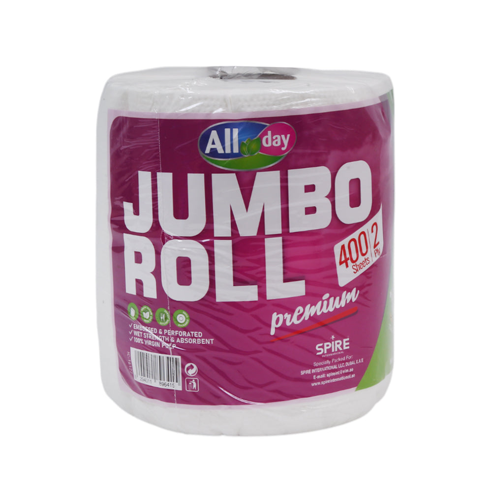 ALL DAY TISSUE JUMBO ROLL EMBOSSED 400 SHEETS 2 PLY