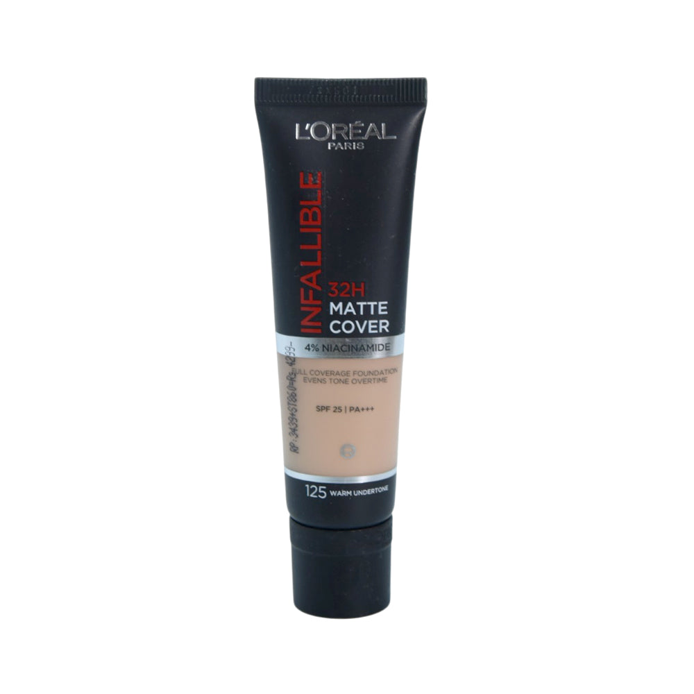 LOREAL INF 32H-MATTE COVER FOUNDATION, 4% NIACINAMIDE,NO 125 SPF25