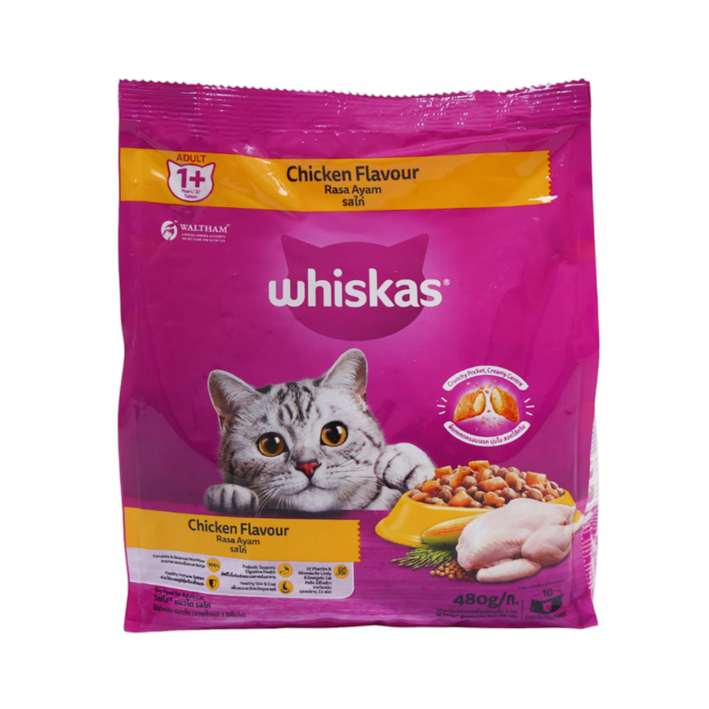 WHISKAS CAT FOOD ADULT CHICKEN FLAVOUR 1+YEAR 480 GM