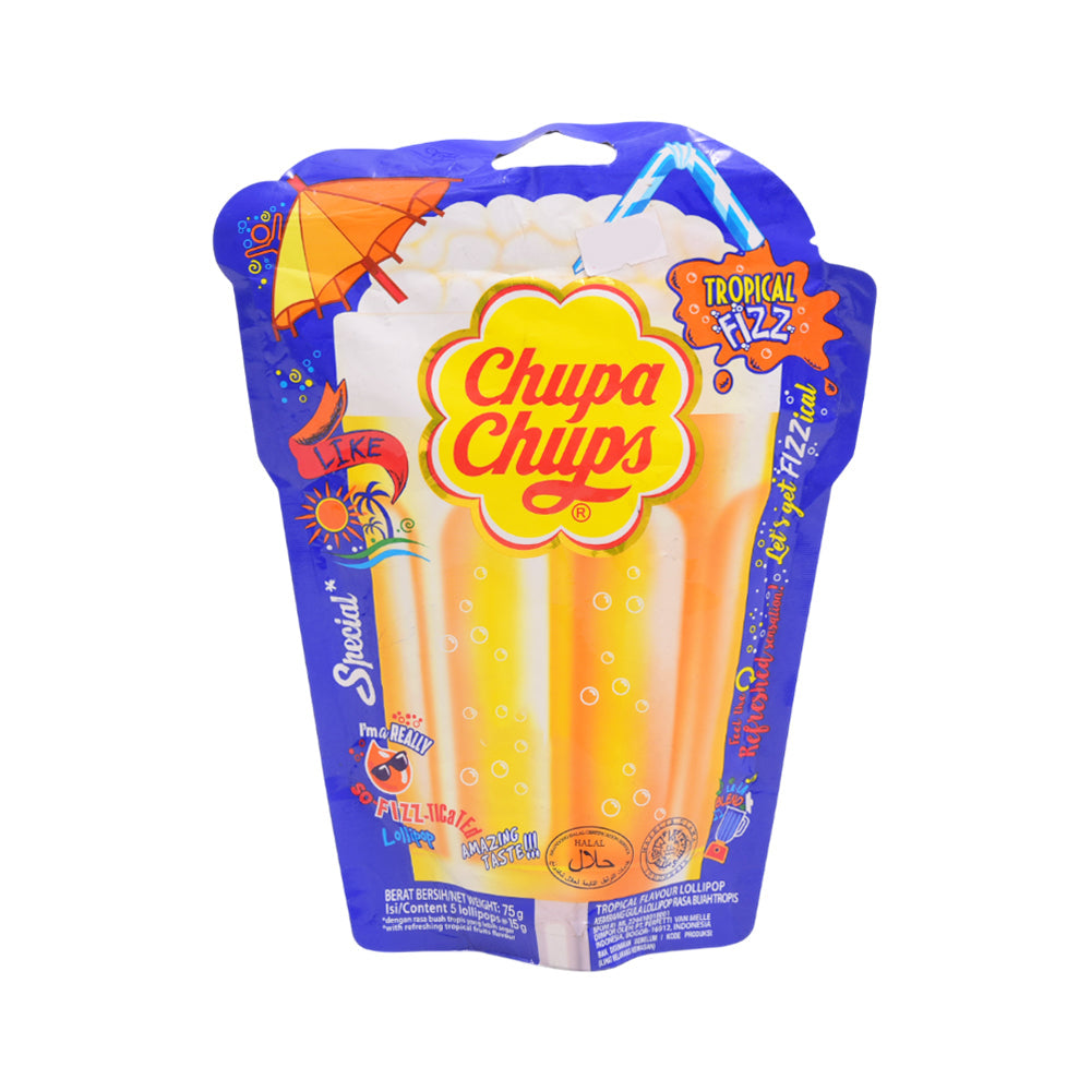 CHUPA CHUPS LOLLIPOPS TROPICAL FIZZ 75 GM