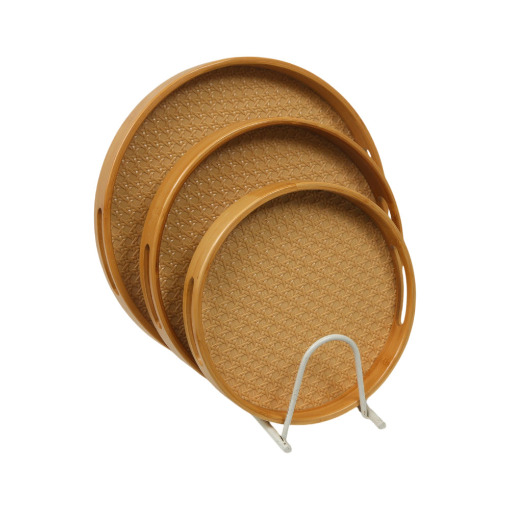 TRAY SET 3PC WOODEN NETTER HANDLE ROUND 13-5/1242