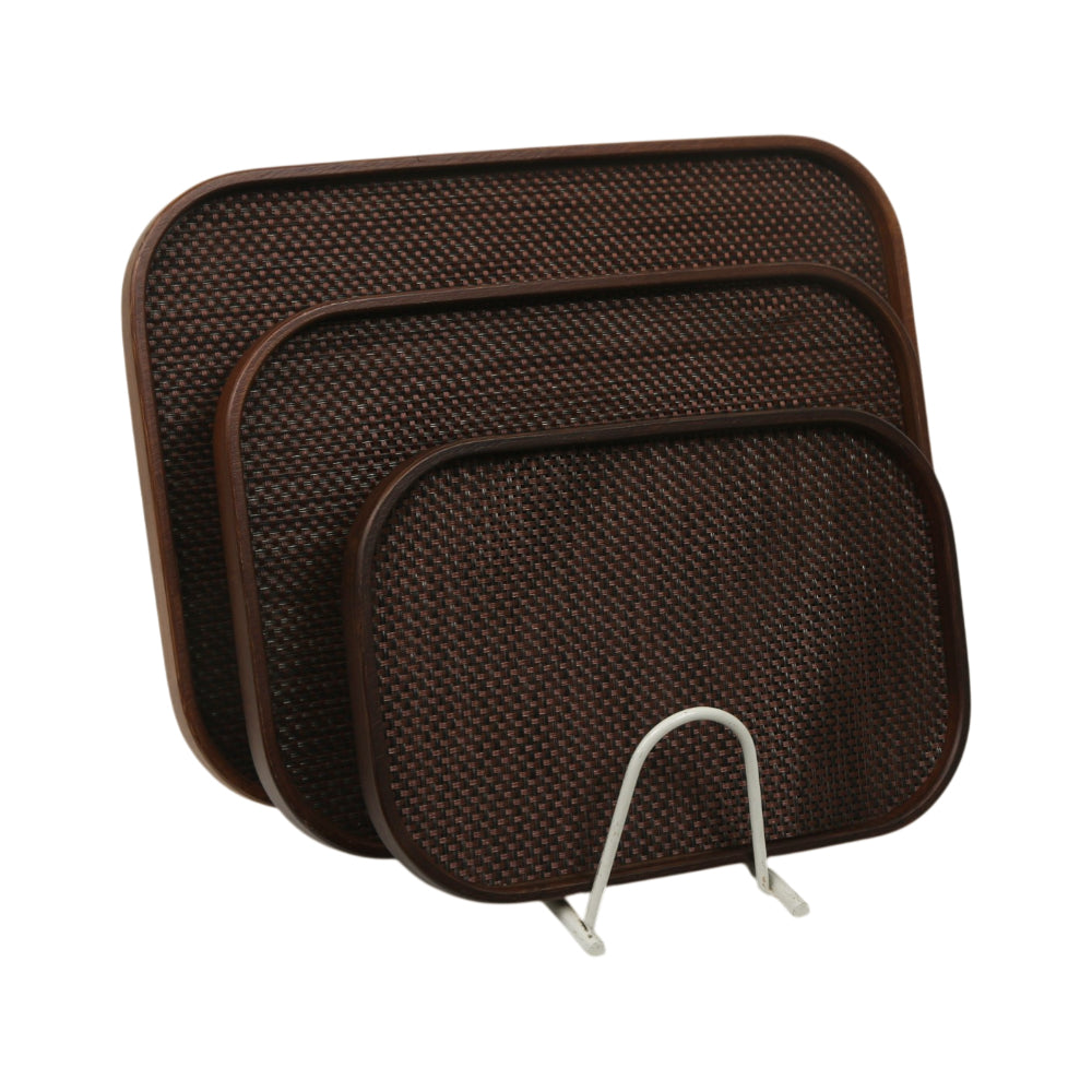 TRAY SET 3PC WOODEN DARK CHATAI STYLE RECTANGLE 13-13/1246