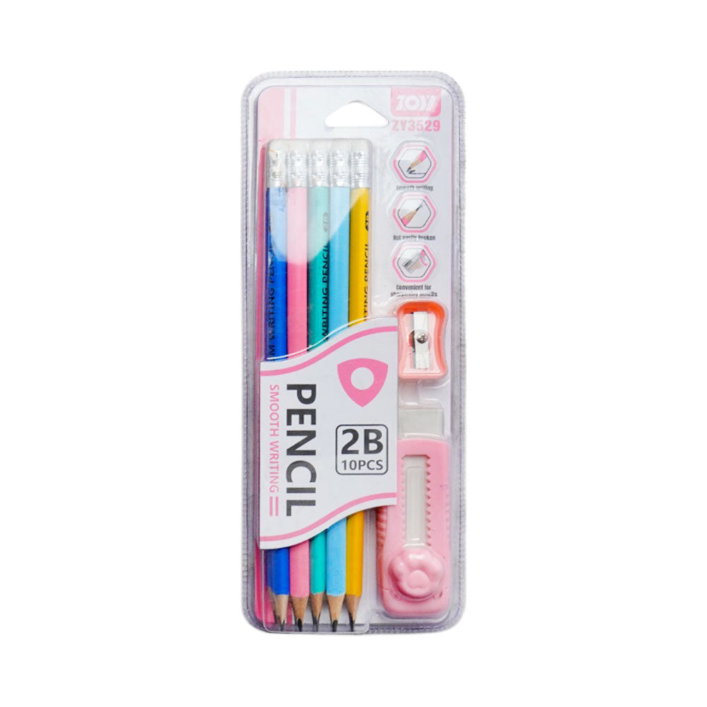 ZY3529 ERASER & SHARPNER W-10 PENCILS MIX CLR