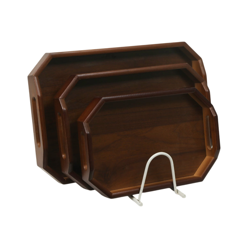 TRAY SET 3PC WOODEN DARK BORDER 8-1/9311
