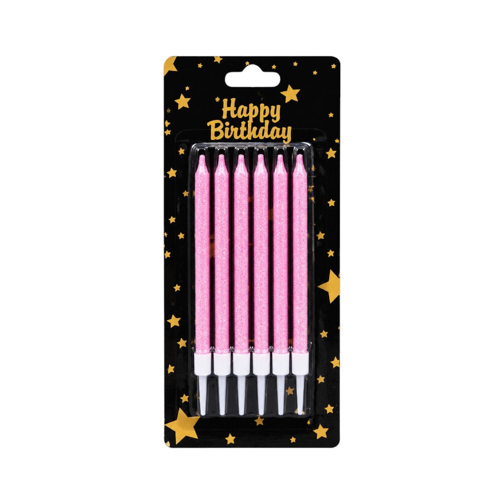 HBD PARTY CANDLE GLITER MULTI CLR 6PC IR
