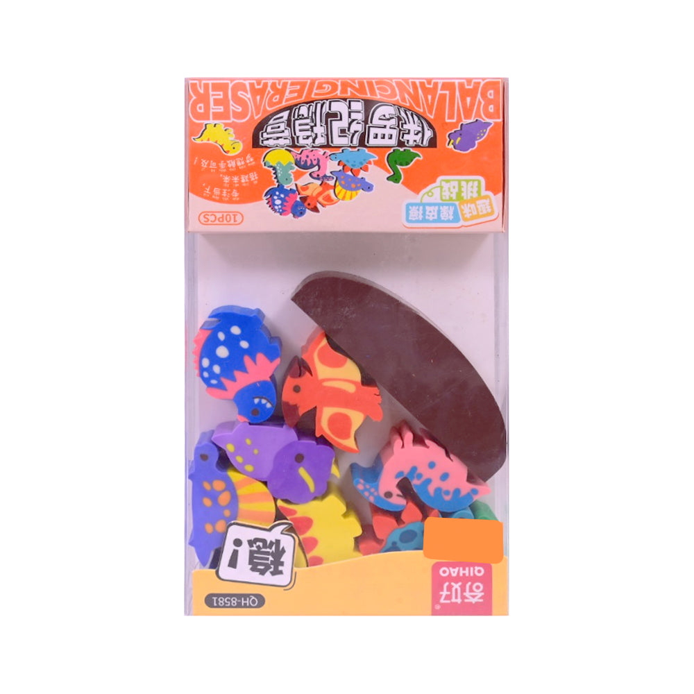 QH-8581 BALANCING ERASER DINO 10PC S.T