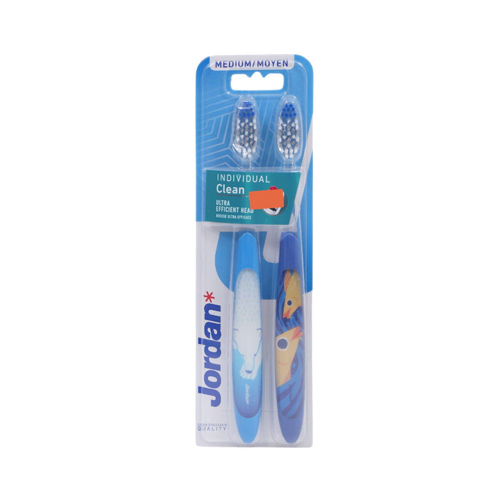 JORDAN INDIVIDUAL CLEAN MEDIUM 2 PACK TOOTH BRUSH