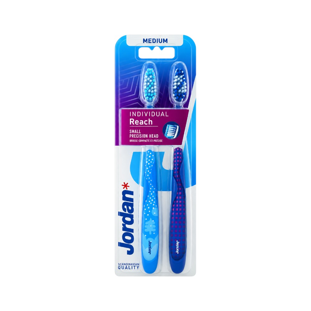 JORDAN INDIVIDUAL REACH MEDIUM 2 PACK TOOTH BRUSH