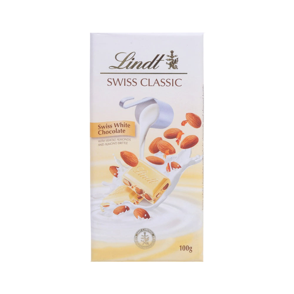 LINDT SWISS CHOCOLATE WHITE ALMOND 100 GM