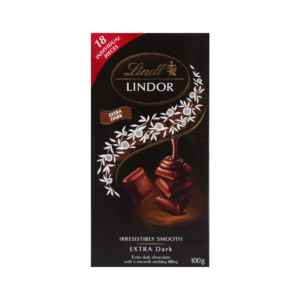 LINDT LINDOR CHOCOLATE EXTRA DARK 100 GM