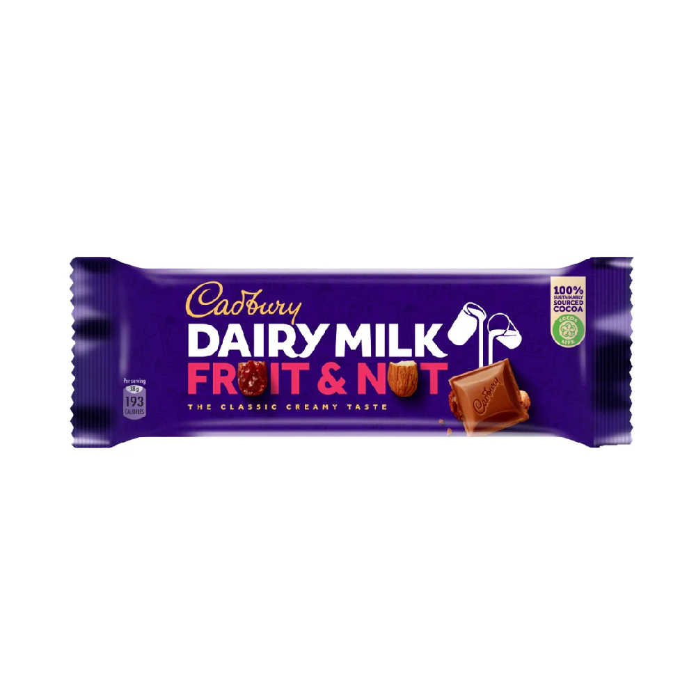 CABDURY DAIRY MILK CHOCOLATE BAR FRUIT & NUT 30 GM