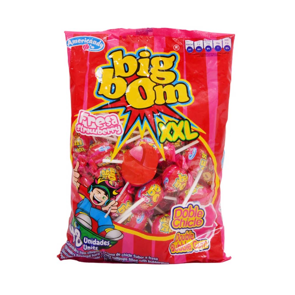 BIG BOM LOLLY POP FRESA STARWBERRY 48PC XXL PACK 1200 GM