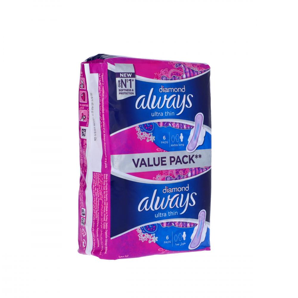 ALWAYS PADS DIAMOND ULTRA THIN EXTRA LONG 12PC VALUE PACK